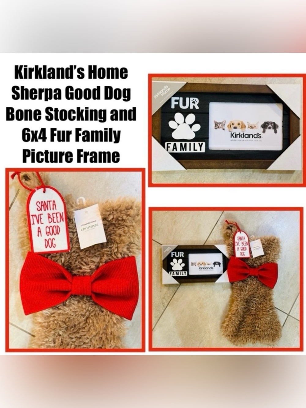 Kirkland’s Home Sherpa Good Dog Bone Stocking and 6x4 Picture Frame